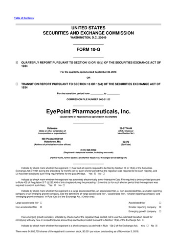 Thumbnail EyePoint Pharmaceuticals
 10-Q Quarterly Report FY 