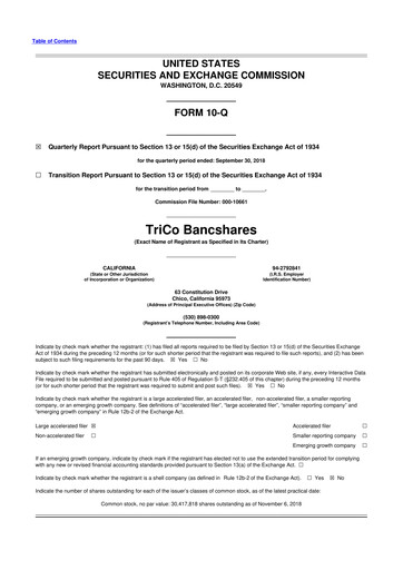 Thumbnail TriCo Bancshares 10-Q Quarterly Report FY2018 