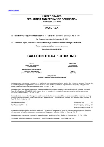 Vorschaubild Galectin Therapeutics 10-Q Quartalsbericht 2018 