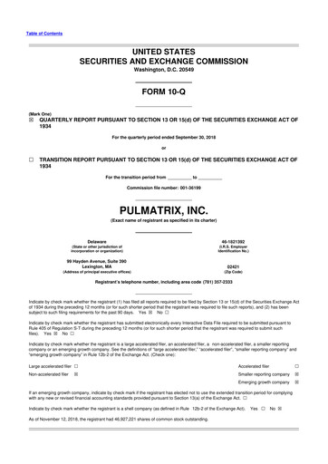 Vorschaubild Pulmatrix 10-Q Quartalsbericht 2018 