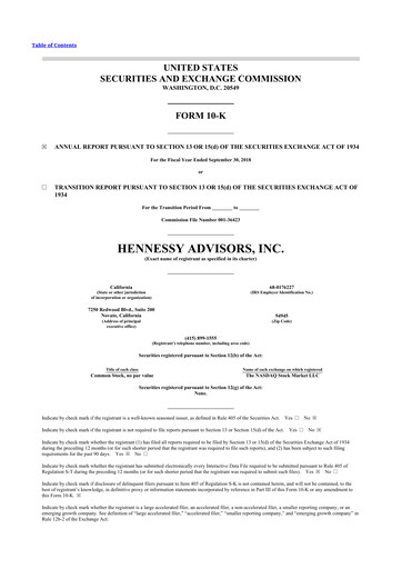 Thumbnail Hennessy Advisors 10-K Annual Report 2018