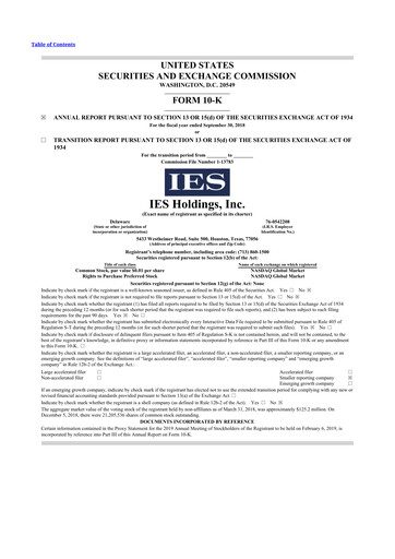 Thumbnail IES Holdings 10-K Annual Report 2018