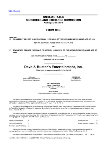 Miniature Dave & Buster's
 10-Q Rapport trimestriel 2018 