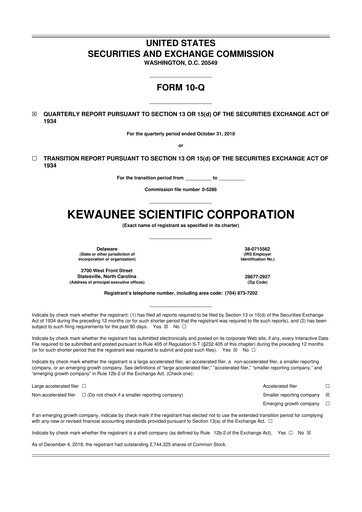 Thumbnail Kewaunee Scientific Corporation 10-Q Quarterly Report FY2018 