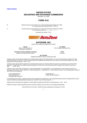 Thumbnail AutoZone 10-Q Quarterly Report FY2019 