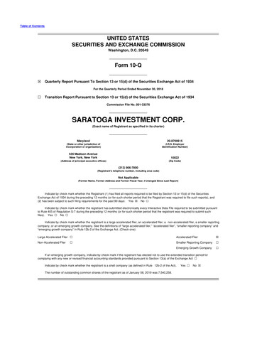 Thumbnail Saratoga Investment 10-Q Quarterly Report FY 