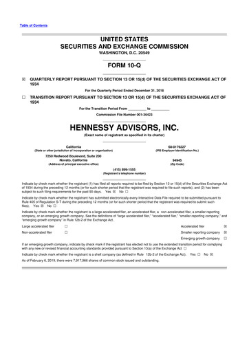 Thumbnail Hennessy Advisors 10-Q Quarterly Report FY2019 