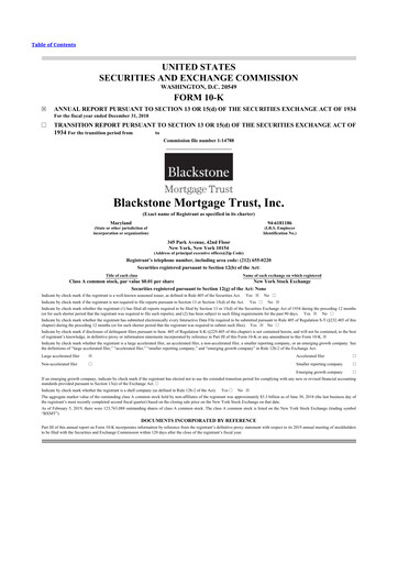 Thumbnail Blackstone Mortgage Trust
 10-K Annual Report 2018