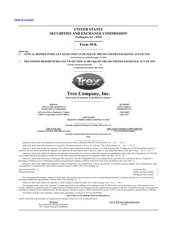 Thumbnail Trex 10-K Annual Report 2018