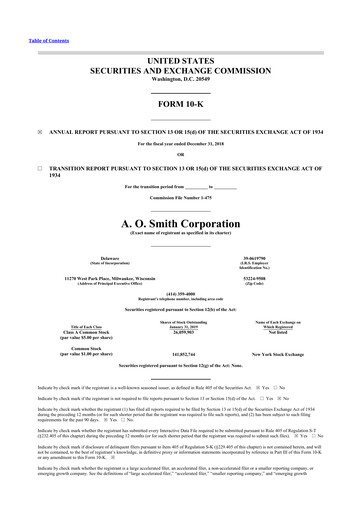 Thumbnail A. O. Smith 10-K Annual Report 2018