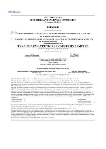 Thumbnail Teva Pharmaceutical Industries 10-K Annual Report 2018