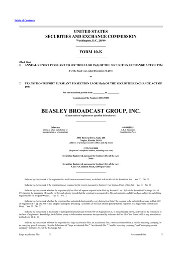 Miniature Beasley Broadcast Group
 10-K Rapport annuel 2018