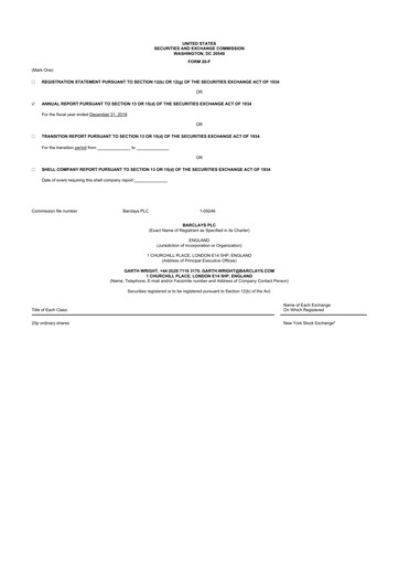 Vorschaubild Barclays 20-F Jahresbericht 2018