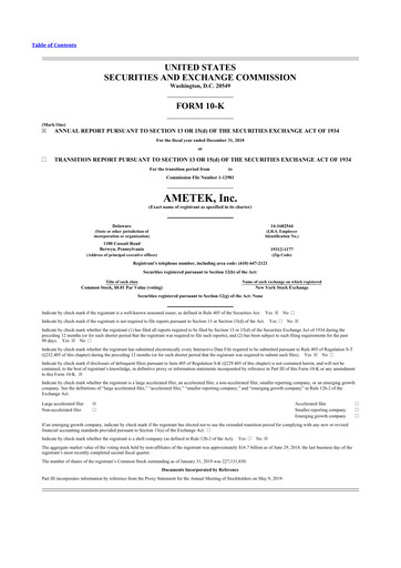 Thumbnail Ametek 10-K Annual Report 2018