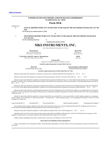 Miniature MKS Instruments 10-K Rapport annuel 2018
