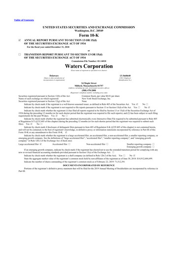 Thumbnail Waters Corporation 10-K Annual Report 2018