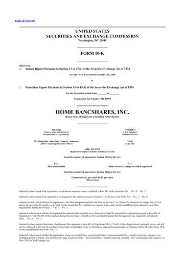 Thumbnail Home BancShares
 10-K Annual Report 2018