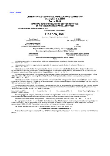 Thumbnail Hasbro 10-K Annual Report 2018