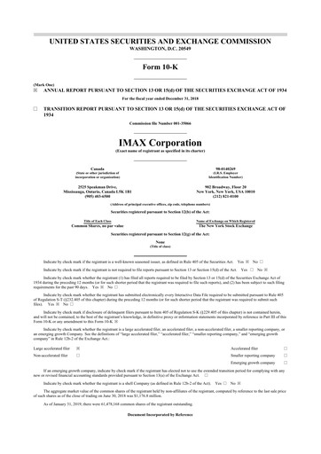 Thumbnail Imax Corp 10-K Annual Report 2018