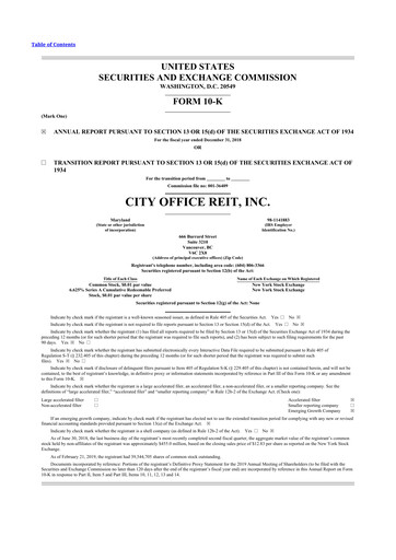 Thumbnail City Office REIT
 10-K Annual Report 2018