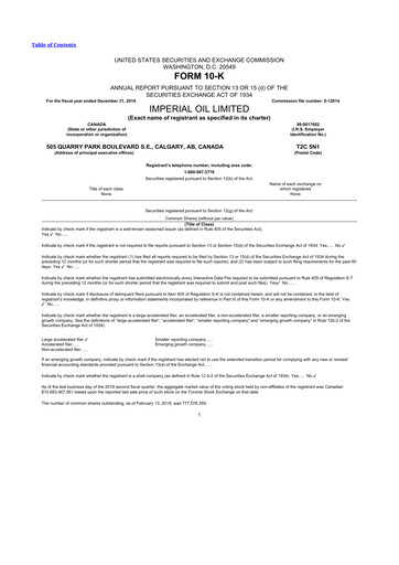 Thumbnail Imperial Oil
 10-K Annual Report 2018