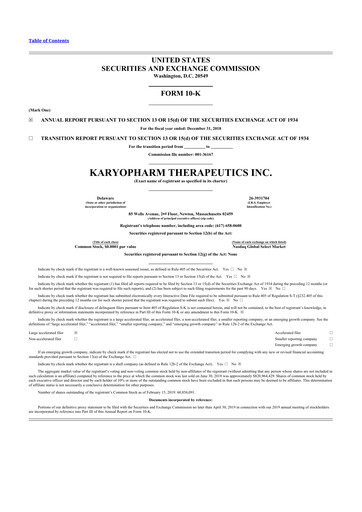 Thumbnail Karyopharm Therapeutics
 10-K Annual Report 2018