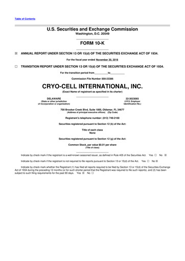 Thumbnail Cryo-Cell International 10-K Annual Report 2018