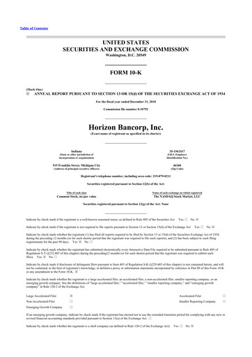 Thumbnail Horizon Bancorp 10-K Annual Report 2018