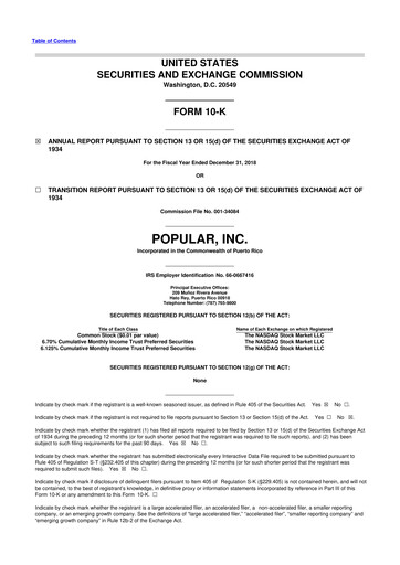 Thumbnail Popular, Inc. (Banco Popular de Puerto Rico) 10-K Annual Report 2018