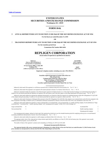 Thumbnail Repligen
 10-K Annual Report 2018