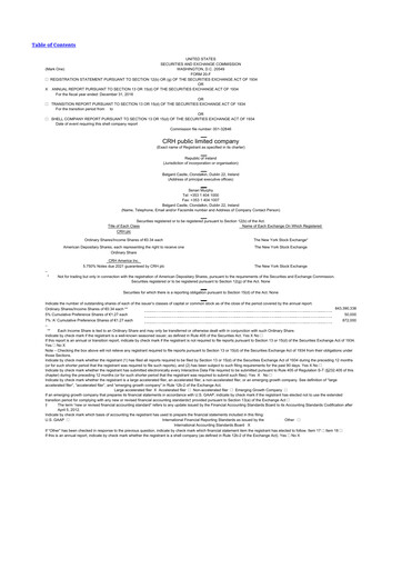 Thumbnail Cement Roadstone Holding
 20-F Annual Report 2018