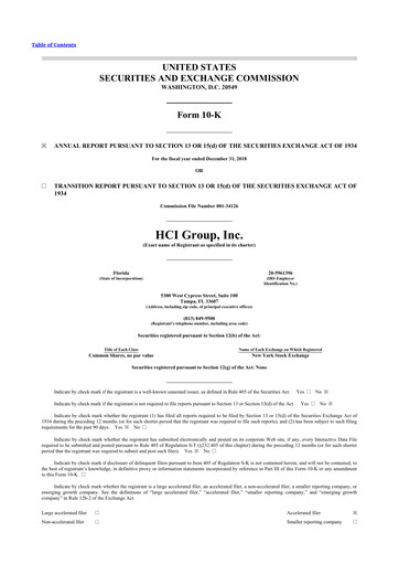 Thumbnail HCI Group
 10-K Annual Report 2018