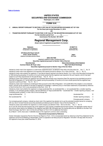 Thumbnail Regional Management Corp.
 10-K Annual Report 2018