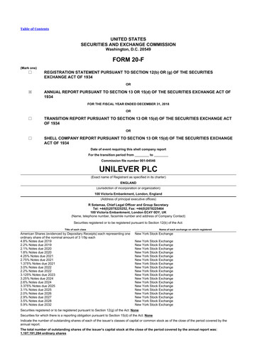 Thumbnail Unilever 20-F Annual Report 2018