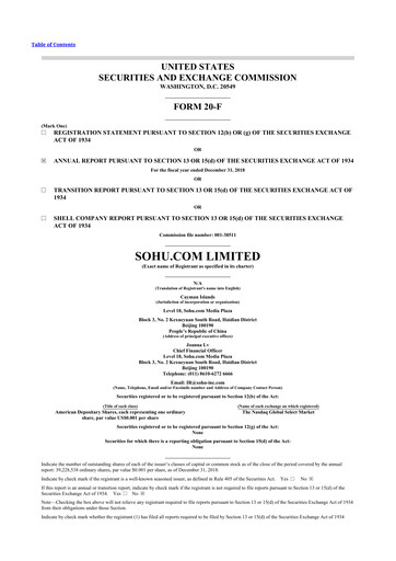 Thumbnail Sohu.com 20-F Annual Report 2018