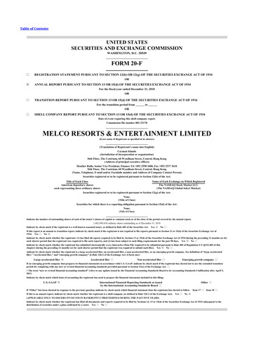 Thumbnail Melco Resorts & Entertainment 20-F Annual Report 2018