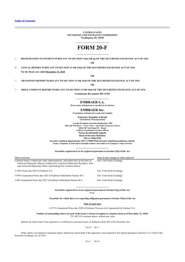 Thumbnail Embraer 20-F Annual Report 2018