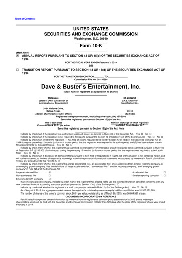 Thumbnail Dave & Buster's
 10-K Annual Report 2018