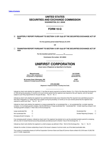Vorschaubild UniFirst 10-Q Quartalsbericht 2019 