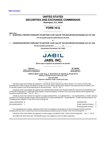 Thumbnail Jabil 10-Q Quarterly Report FY2019 