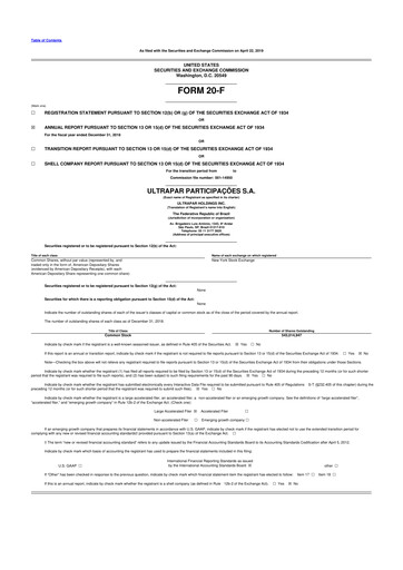 Thumbnail Ultrapar Participacoes 20-F Annual Report 2018