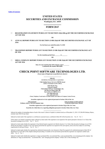 Thumbnail Check Point Software 20-F Annual Report 2018