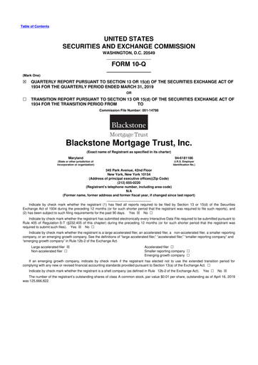 Miniature Blackstone Mortgage Trust
 10-Q Rapport trimestriel 2019 