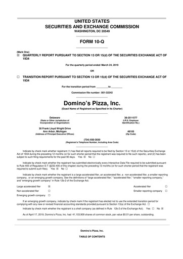 Thumbnail Domino's Pizza 10-Q Quarterly Report FY2019 