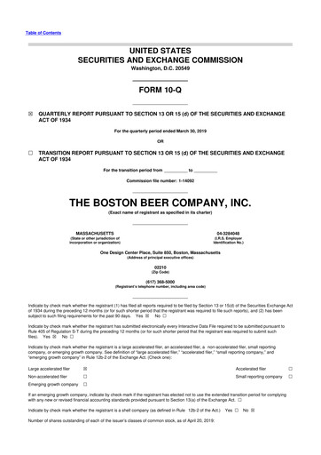 Vorschaubild Boston Beer Company 10-Q Quartalsbericht 2019 