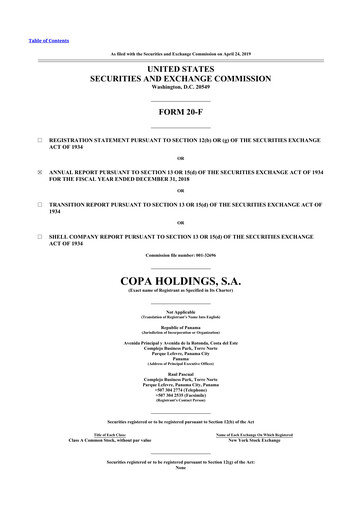 Thumbnail Copa Holdings
 20-F Annual Report 2018