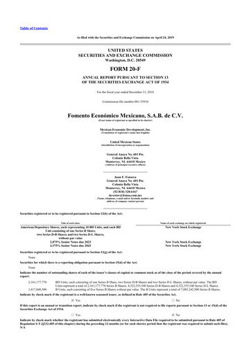 Thumbnail Fomento Económico Mexicano (FEMSA) 20-F Annual Report 2018