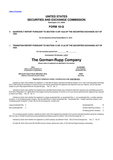 Thumbnail Gorman-Rupp 10-Q Quarterly Report FY2019 