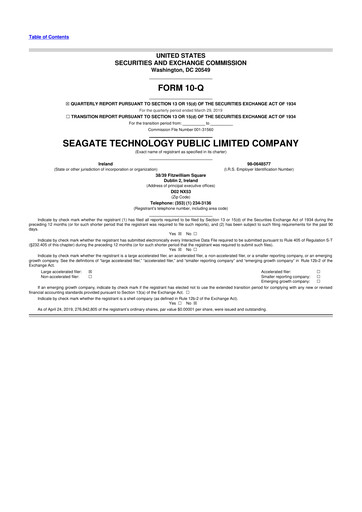 Thumbnail Seagate Technology 10-Q Quarterly Report FY2019 