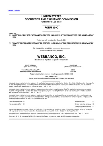 Thumbnail WesBanco 10-Q Quarterly Report FY 